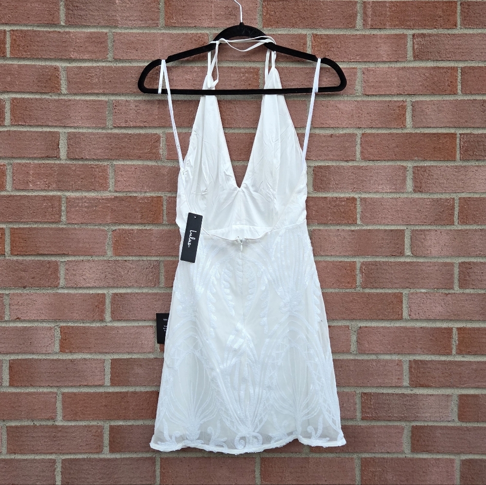 Lulus Put a Bling on It White Sequin V-Neck Backless Mini Dress XS - Picture 4 of 5